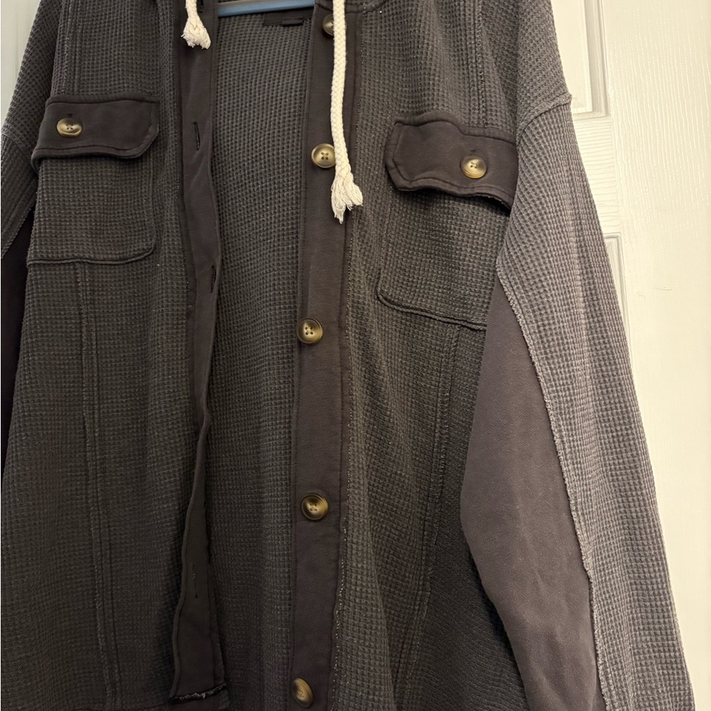 American Eagle Gray Waffle Knit Jacket - Picture 2 of 4